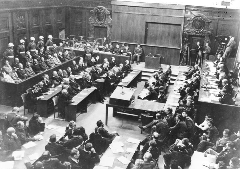 Blick in den Verhandlungssaal der Nürnberger Prozesse am 30. September 1946