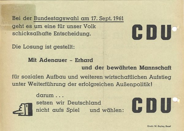 CDU Veranstaltungsplakat von 1961