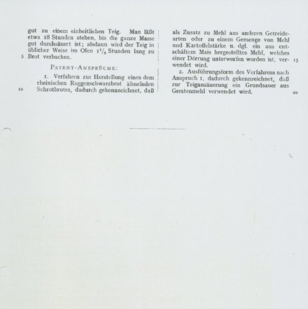 Rückseite des Schriftstücks des Patents für das Schrotbrot 