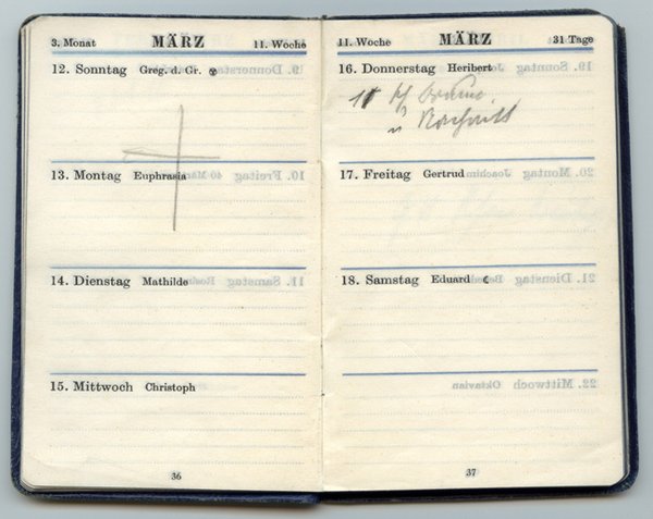 aufgeschlagener Terminkalender Adenauers 1933