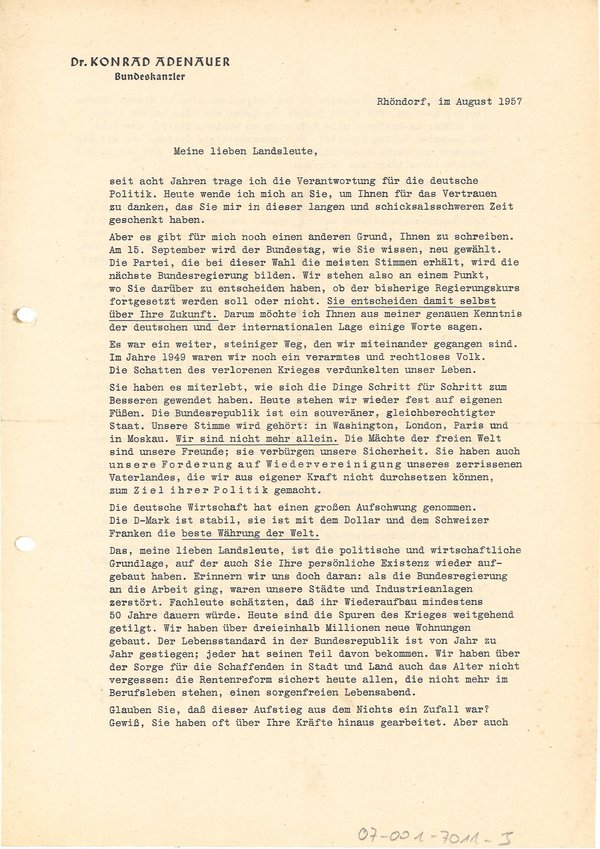 CDU Rundschreiben von 1957