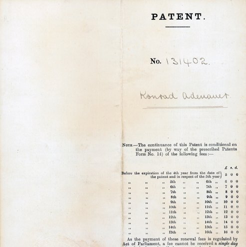 Rückseite des Schriftstücks der Patentschrift für die Sojawurst 