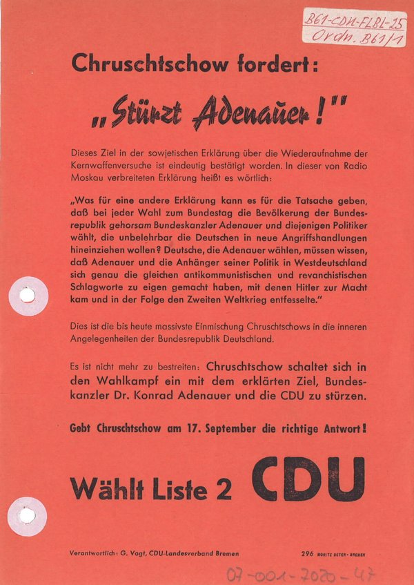 CDU Flugblatt von 1961